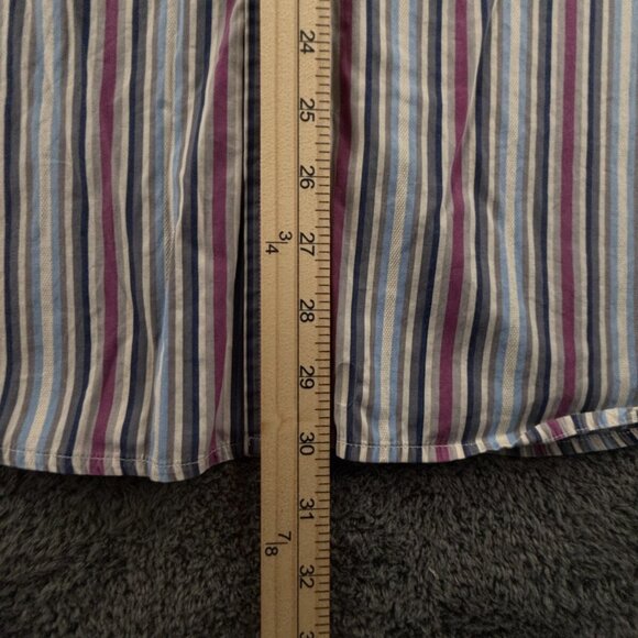 Faconnable Long Sleeve Button Up Shirt Men Cotton Striped Purple Gray Large - Picture 4 of 16
